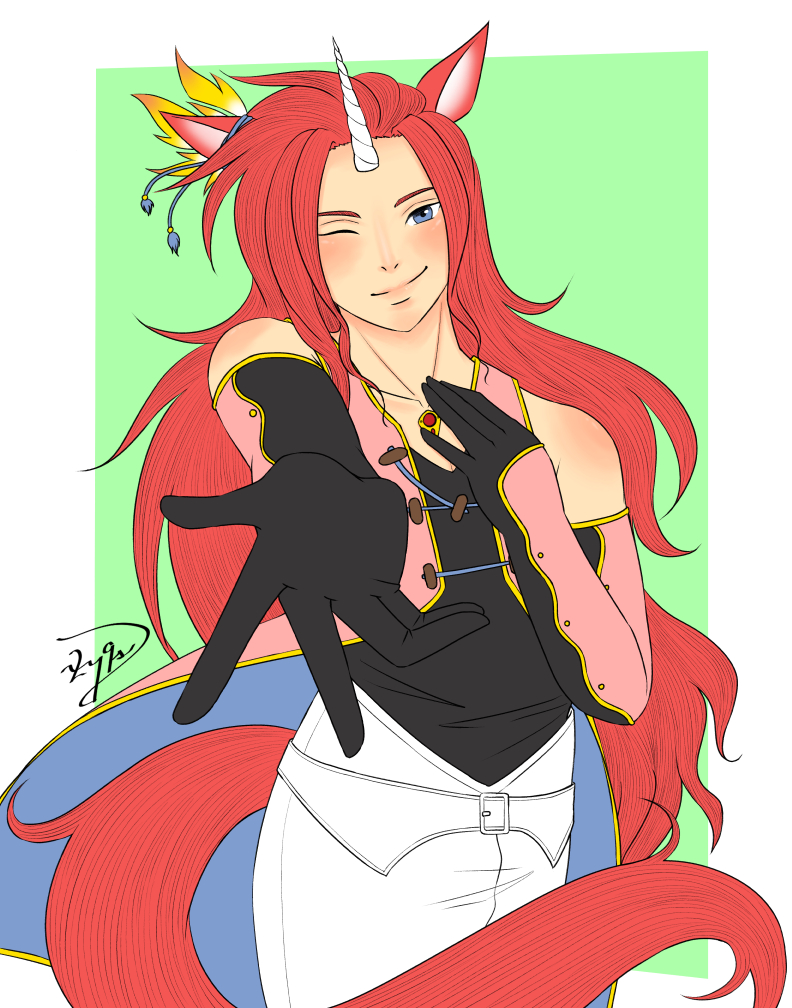 digital art of zelos wilder as an umamusume but also a unicorn